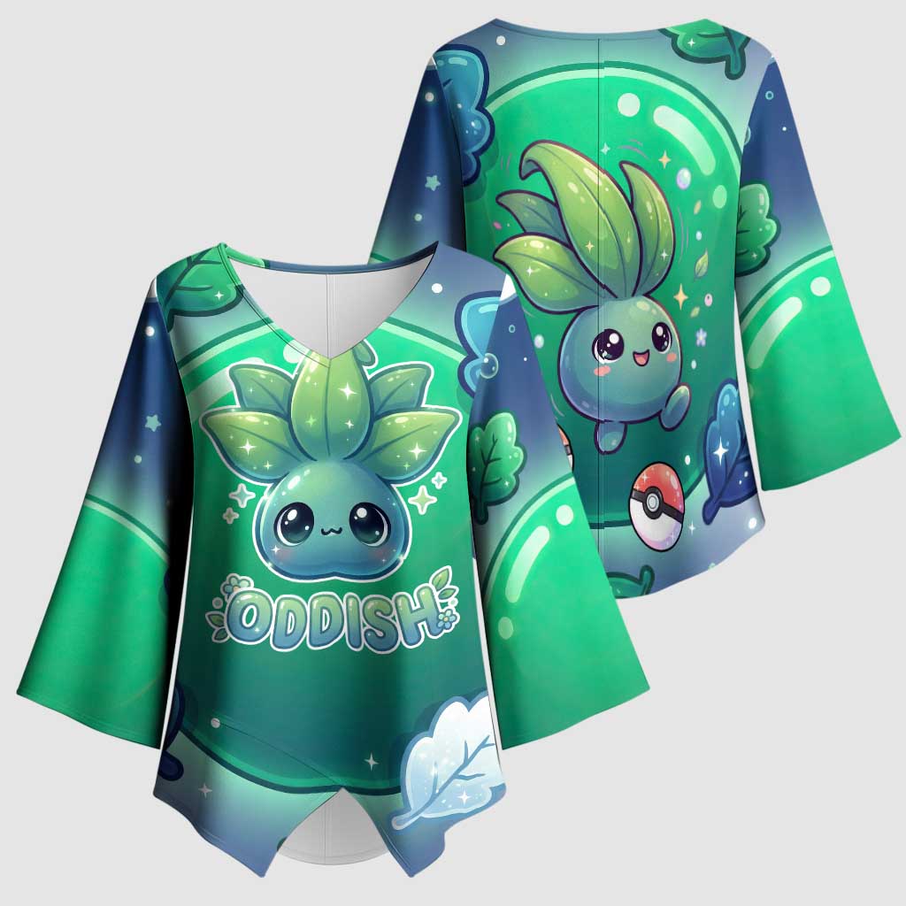 Oddish Kimono Sleeve Blouse Whimsical Kawaii Botanical Fantasy