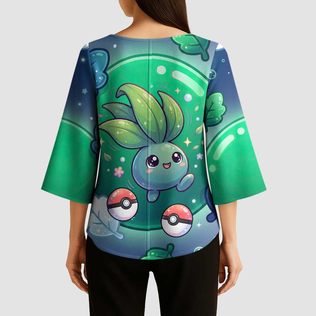 Oddish Kimono Sleeve Blouse Whimsical Kawaii Botanical Fantasy