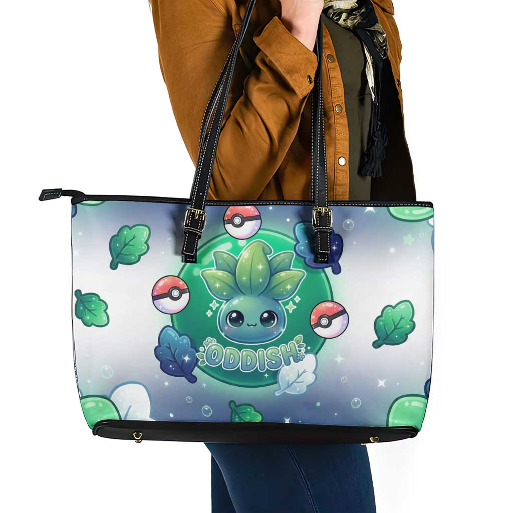 Oddish Leather Tote Bag Whimsical Kawaii Botanical Fantasy
