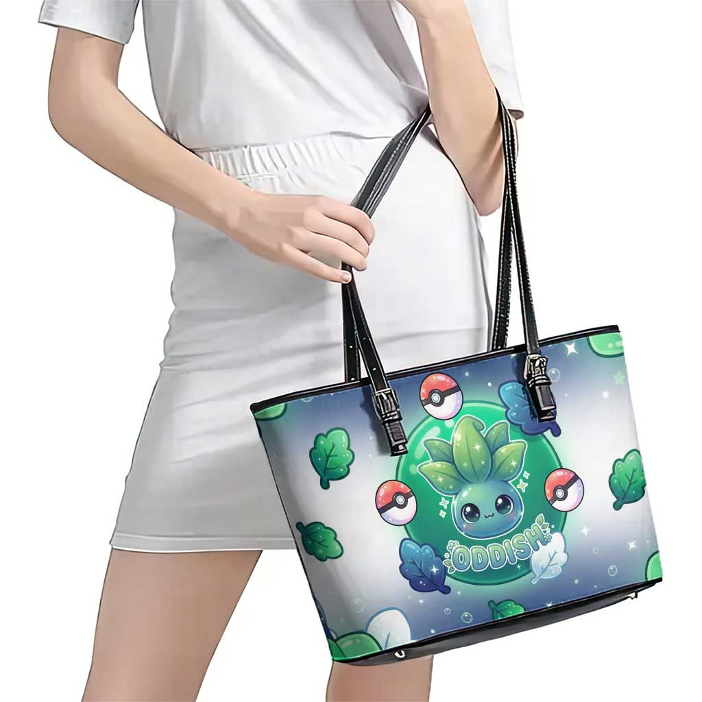 Oddish Leather Tote Bag Whimsical Kawaii Botanical Fantasy