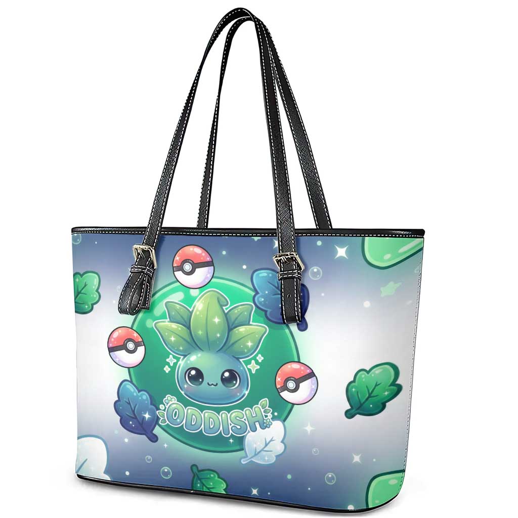Oddish Leather Tote Bag Whimsical Kawaii Botanical Fantasy