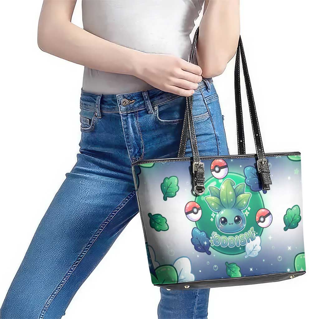 Oddish Leather Tote Bag Whimsical Kawaii Botanical Fantasy