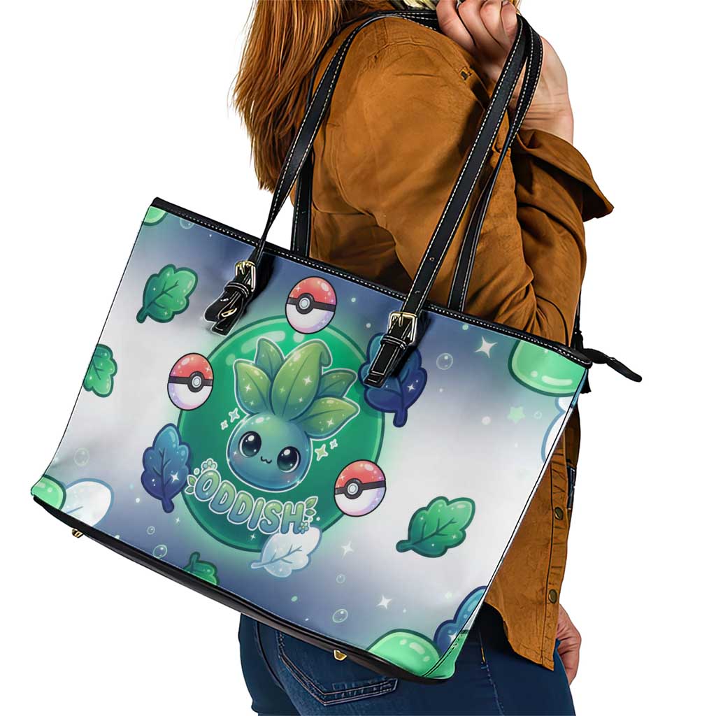 Oddish Leather Tote Bag Whimsical Kawaii Botanical Fantasy