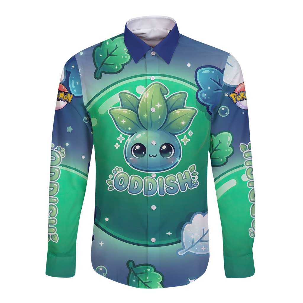 Oddish Long Sleeve Button Shirt Whimsical Kawaii Botanical Fantasy