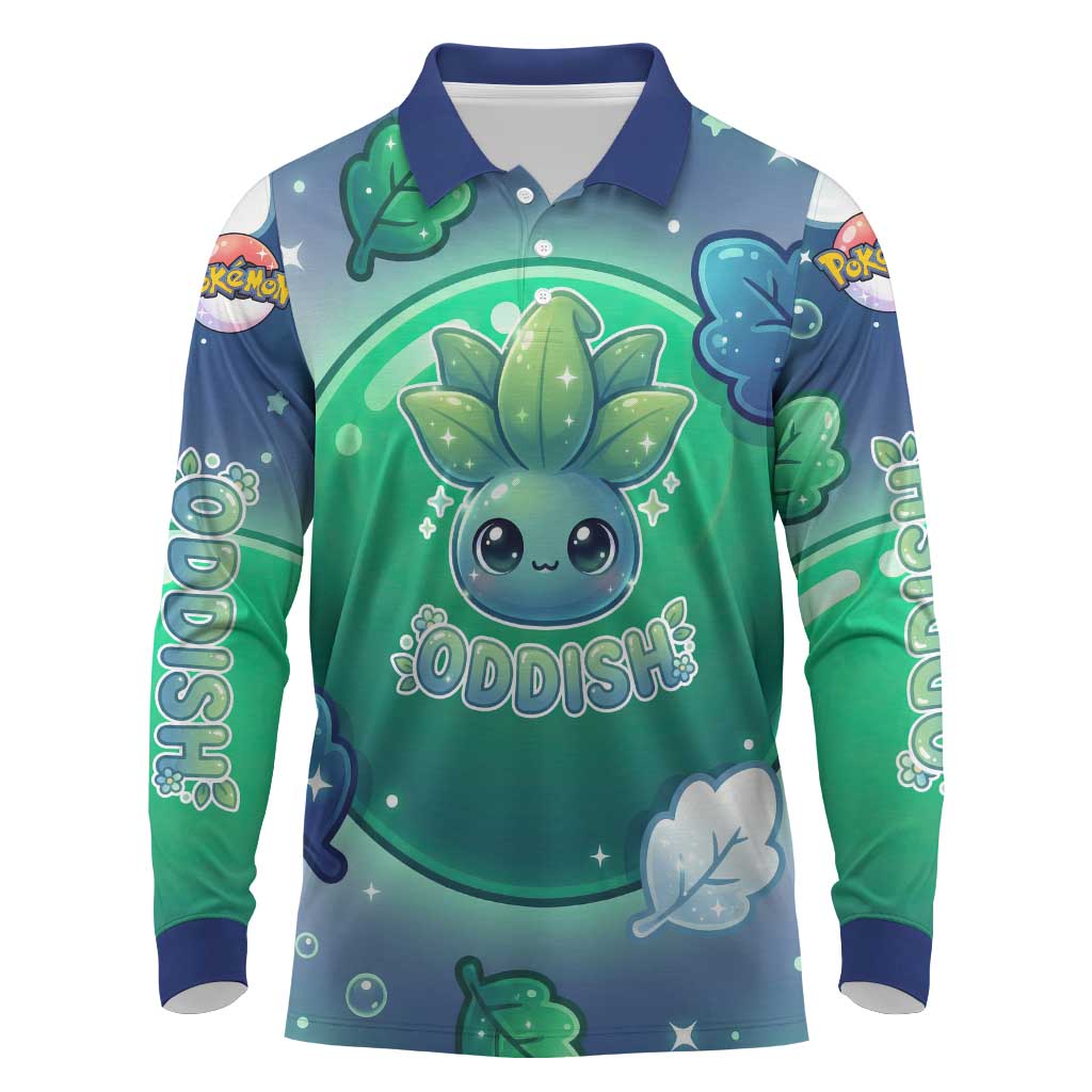 Oddish Long Sleeve Polo Shirt Whimsical Kawaii Botanical Fantasy