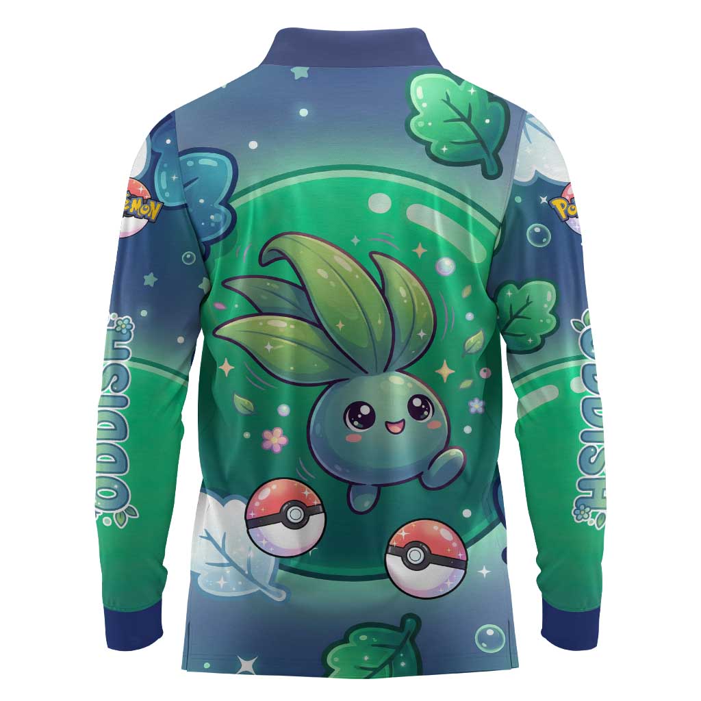 Oddish Long Sleeve Polo Shirt Whimsical Kawaii Botanical Fantasy