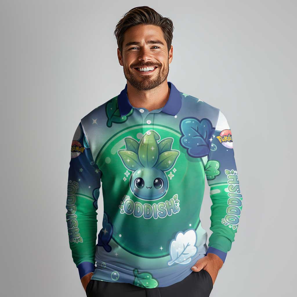 Oddish Long Sleeve Polo Shirt Whimsical Kawaii Botanical Fantasy