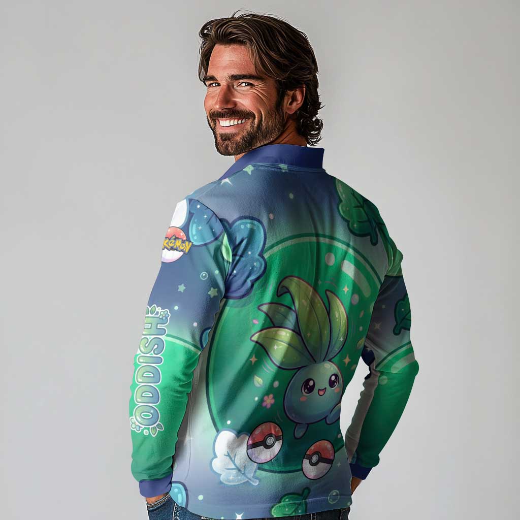 Oddish Long Sleeve Polo Shirt Whimsical Kawaii Botanical Fantasy