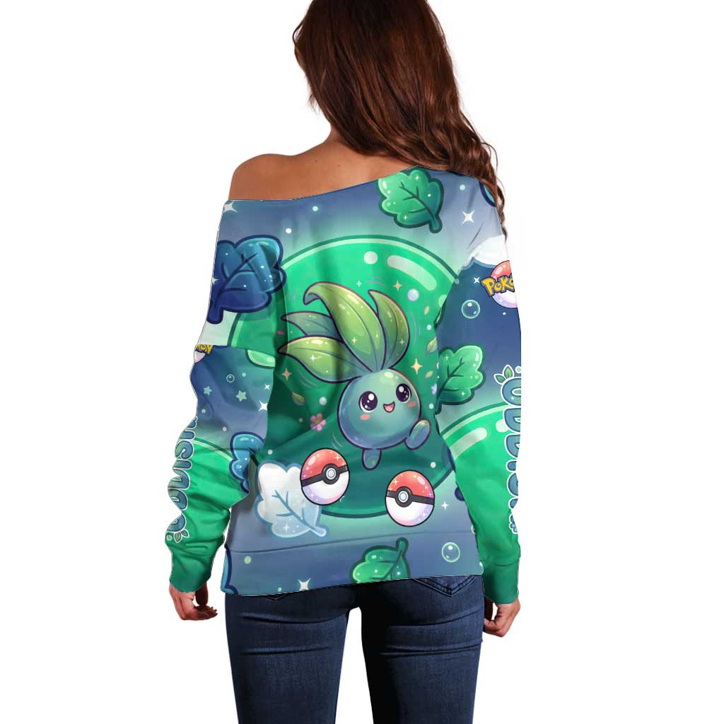 Oddish Off Shoulder Sweater Whimsical Kawaii Botanical Fantasy