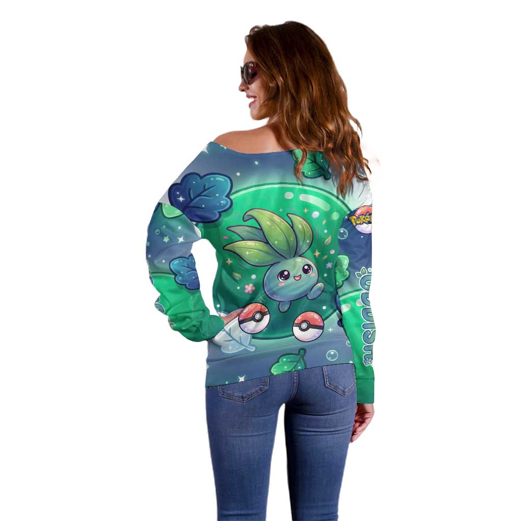 Oddish Off Shoulder Sweater Whimsical Kawaii Botanical Fantasy