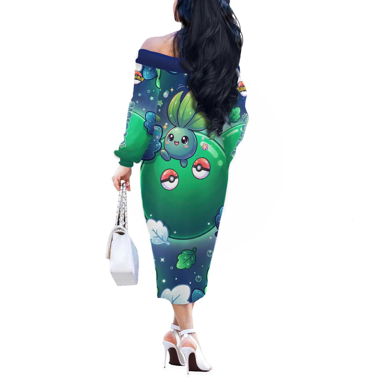 Oddish Off The Shoulder Long Sleeve Dress Whimsical Kawaii Botanical Fantasy