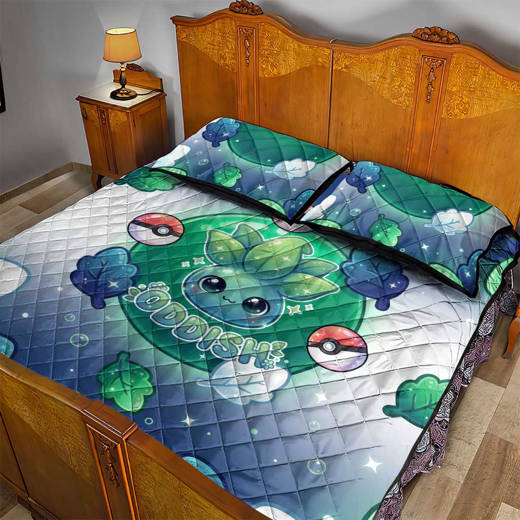 Oddish Quilt Bed Set Whimsical Kawaii Botanical Fantasy