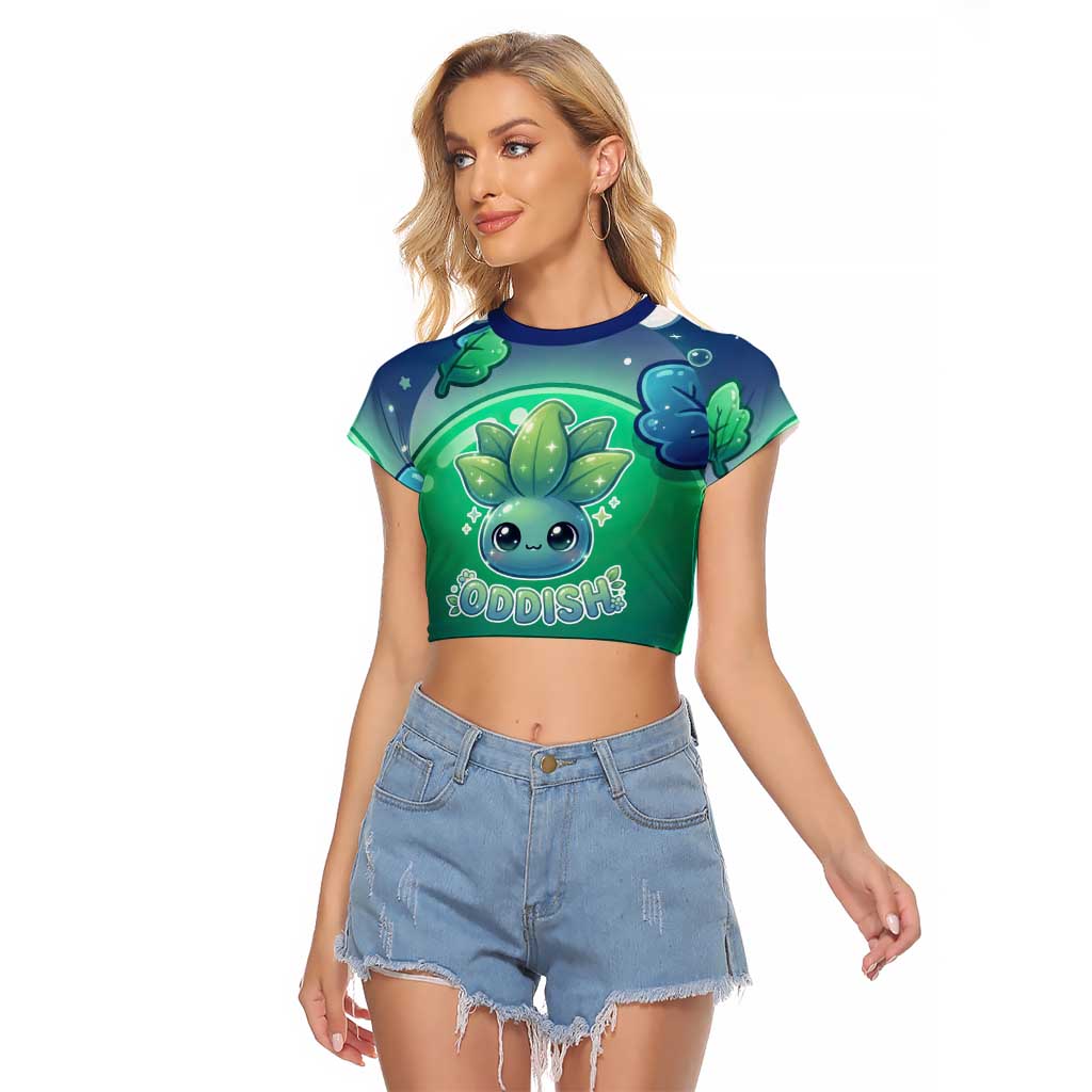 Oddish Raglan Cropped T Shirt Whimsical Kawaii Botanical Fantasy
