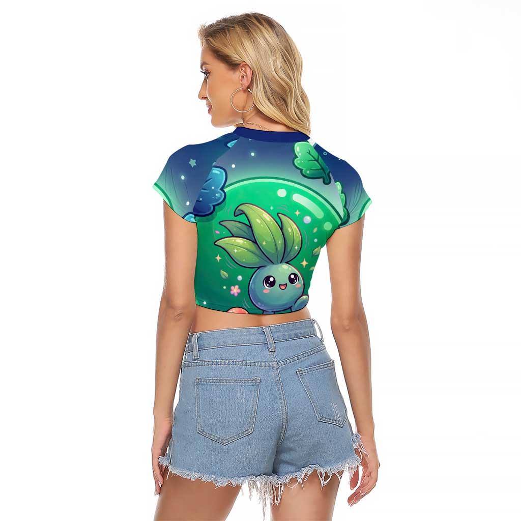 Oddish Raglan Cropped T Shirt Whimsical Kawaii Botanical Fantasy