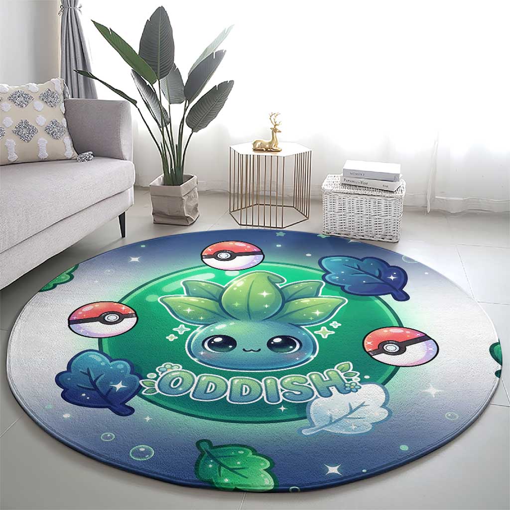 Oddish Round Carpet Whimsical Kawaii Botanical Fantasy