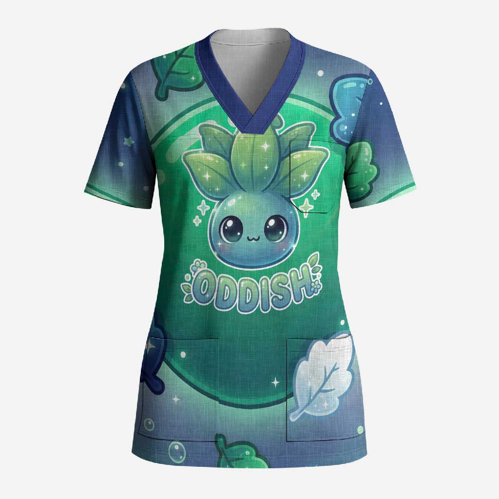 Oddish Scrub Top Whimsical Kawaii Botanical Fantasy