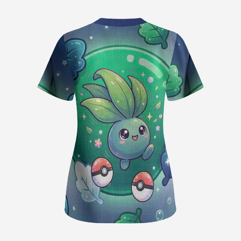 Oddish Scrub Top Whimsical Kawaii Botanical Fantasy