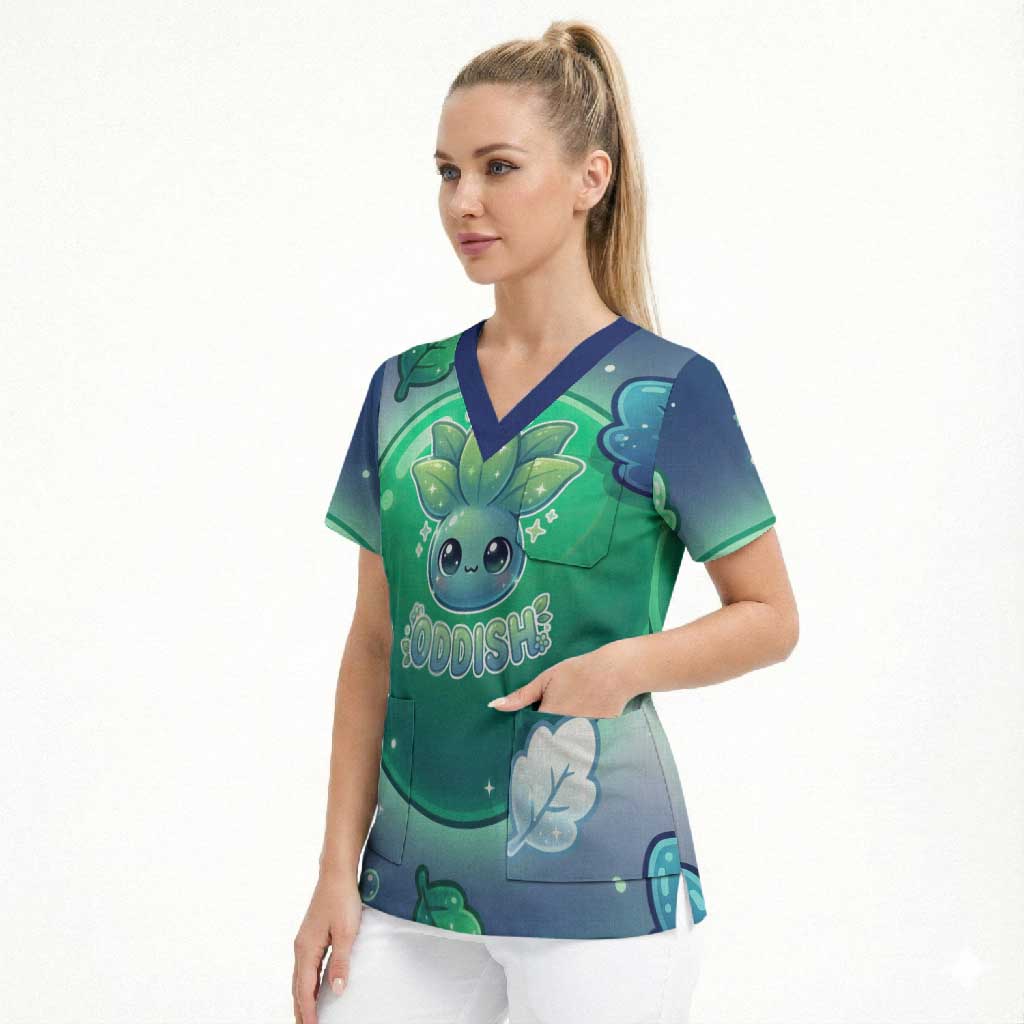Oddish Scrub Top Whimsical Kawaii Botanical Fantasy