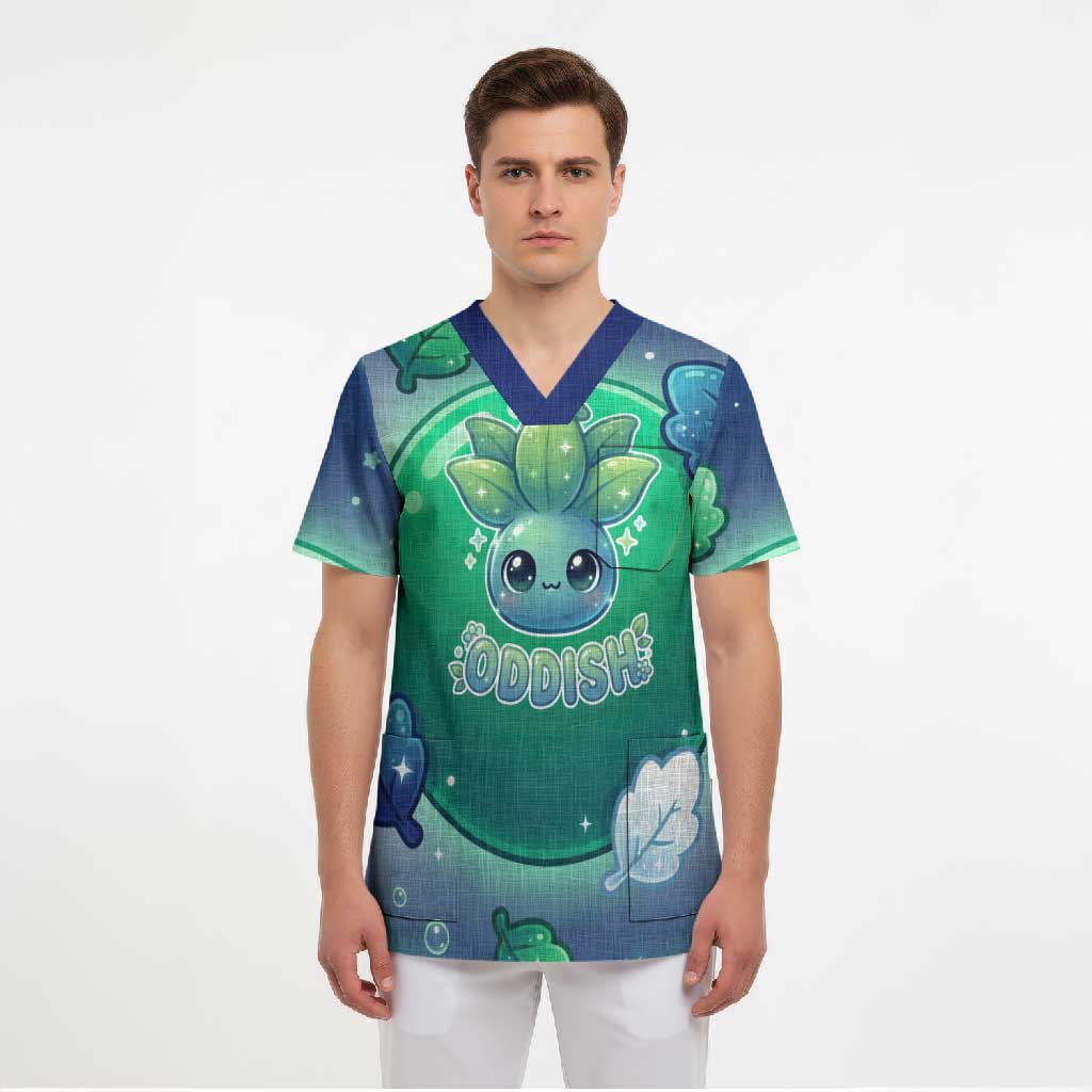 Oddish Scrub Top Whimsical Kawaii Botanical Fantasy