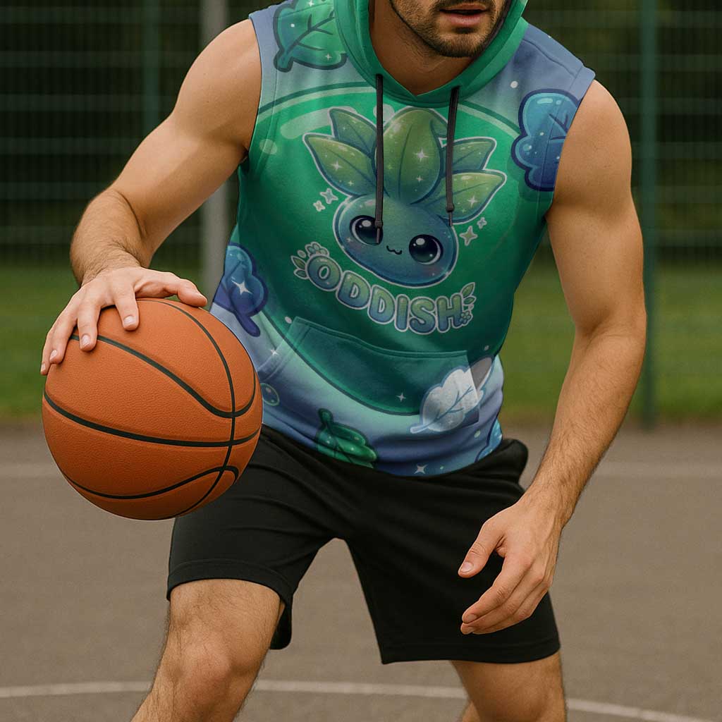 Oddish Sleeveless Hoodie Whimsical Kawaii Botanical Fantasy