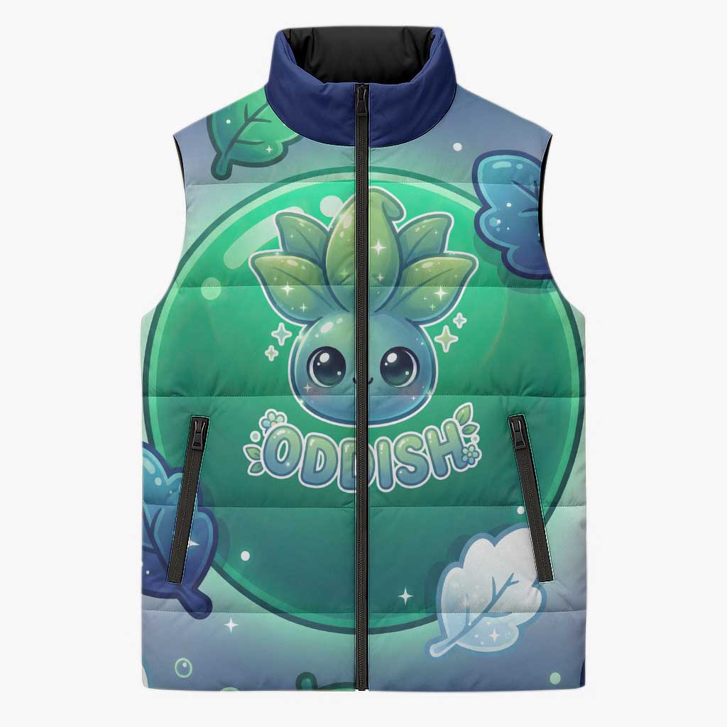 Oddish Sleeveless Puffer Jacket Whimsical Kawaii Botanical Fantasy