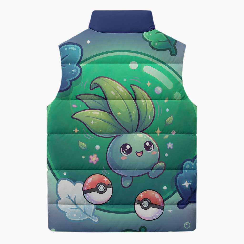 Oddish Sleeveless Puffer Jacket Whimsical Kawaii Botanical Fantasy