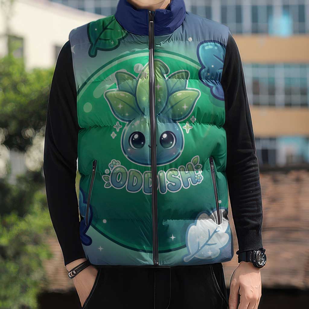 Oddish Sleeveless Puffer Jacket Whimsical Kawaii Botanical Fantasy