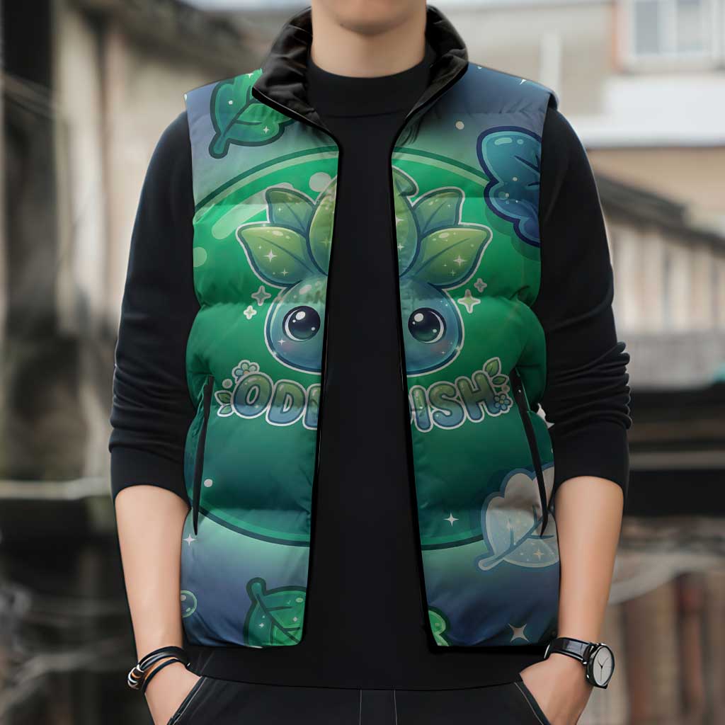 Oddish Sleeveless Puffer Jacket Whimsical Kawaii Botanical Fantasy