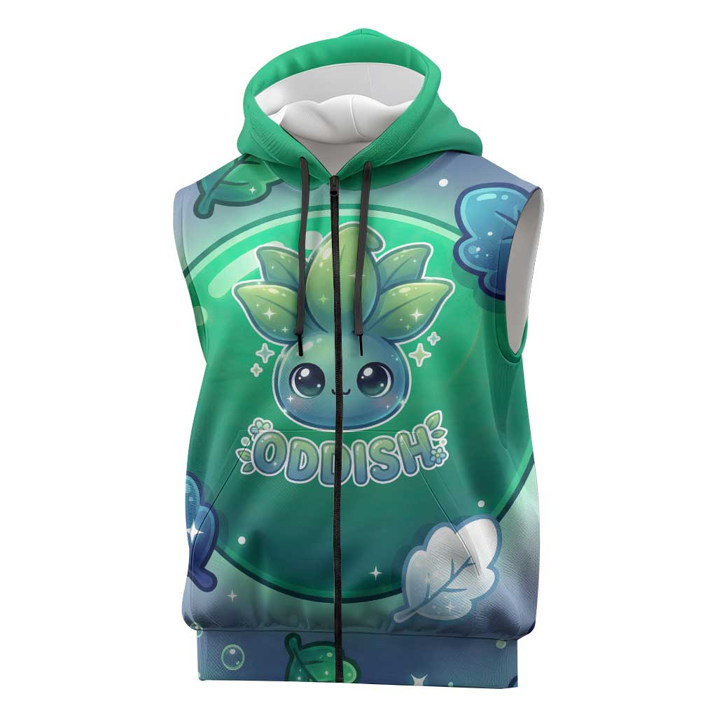 Oddish Sleeveless Zip Hoodie Whimsical Kawaii Botanical Fantasy