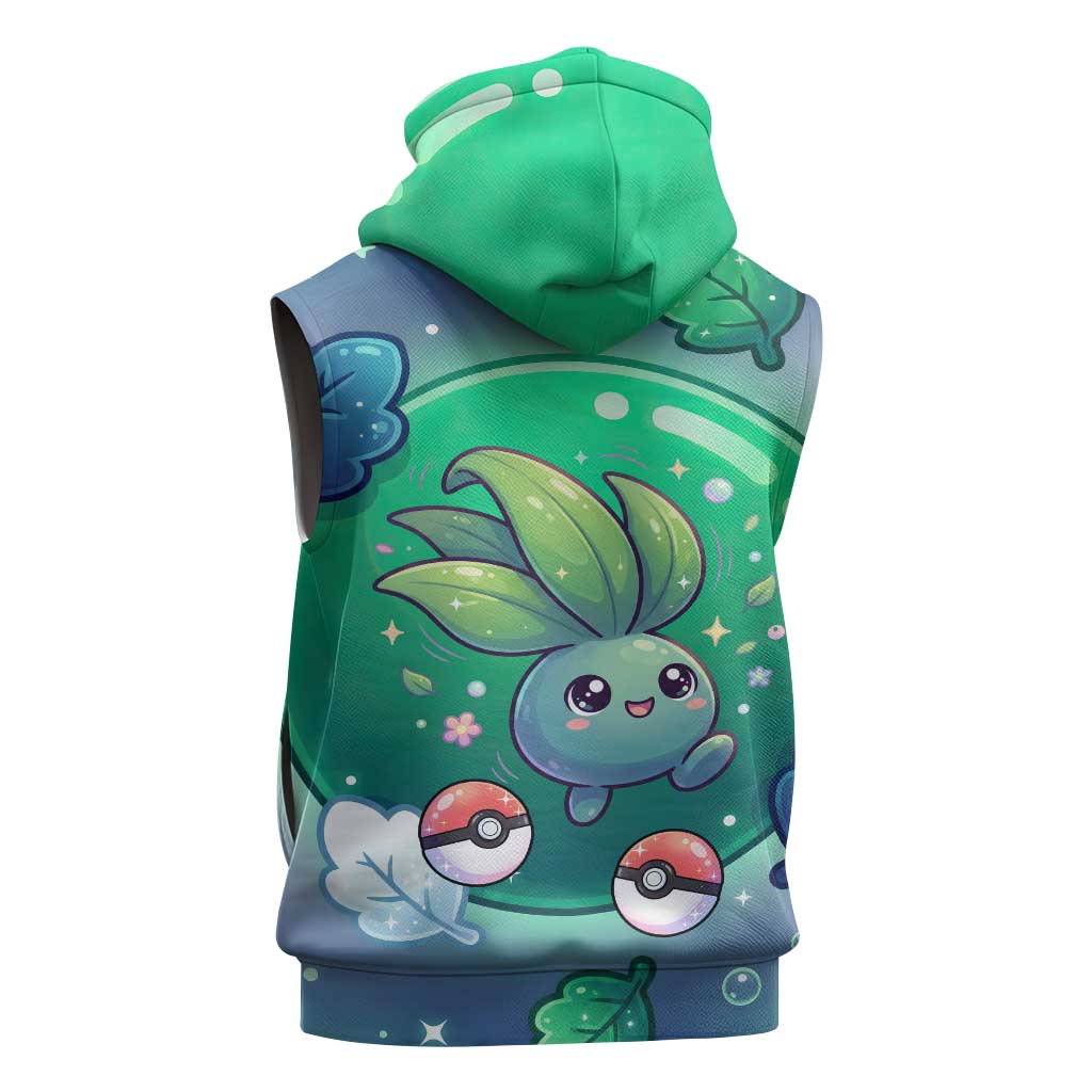 Oddish Sleeveless Zip Hoodie Whimsical Kawaii Botanical Fantasy