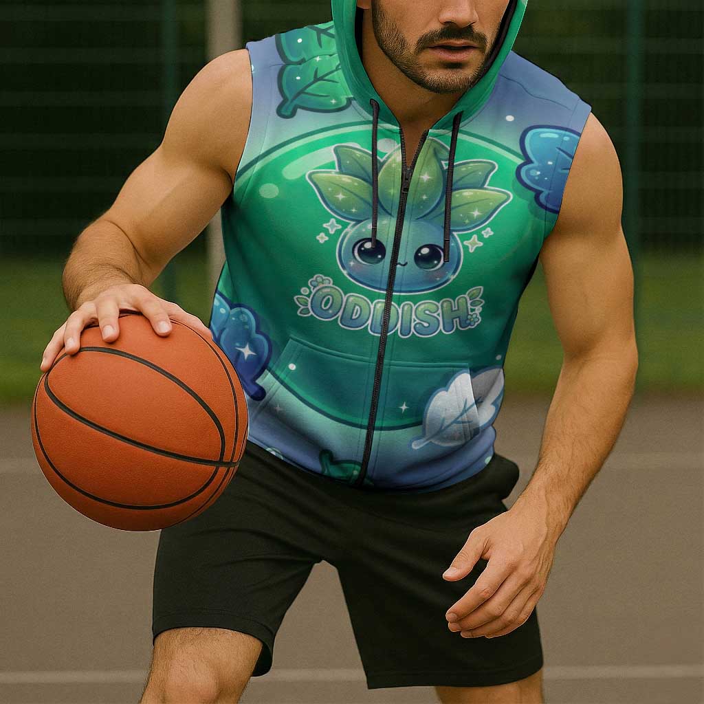 Oddish Sleeveless Zip Hoodie Whimsical Kawaii Botanical Fantasy