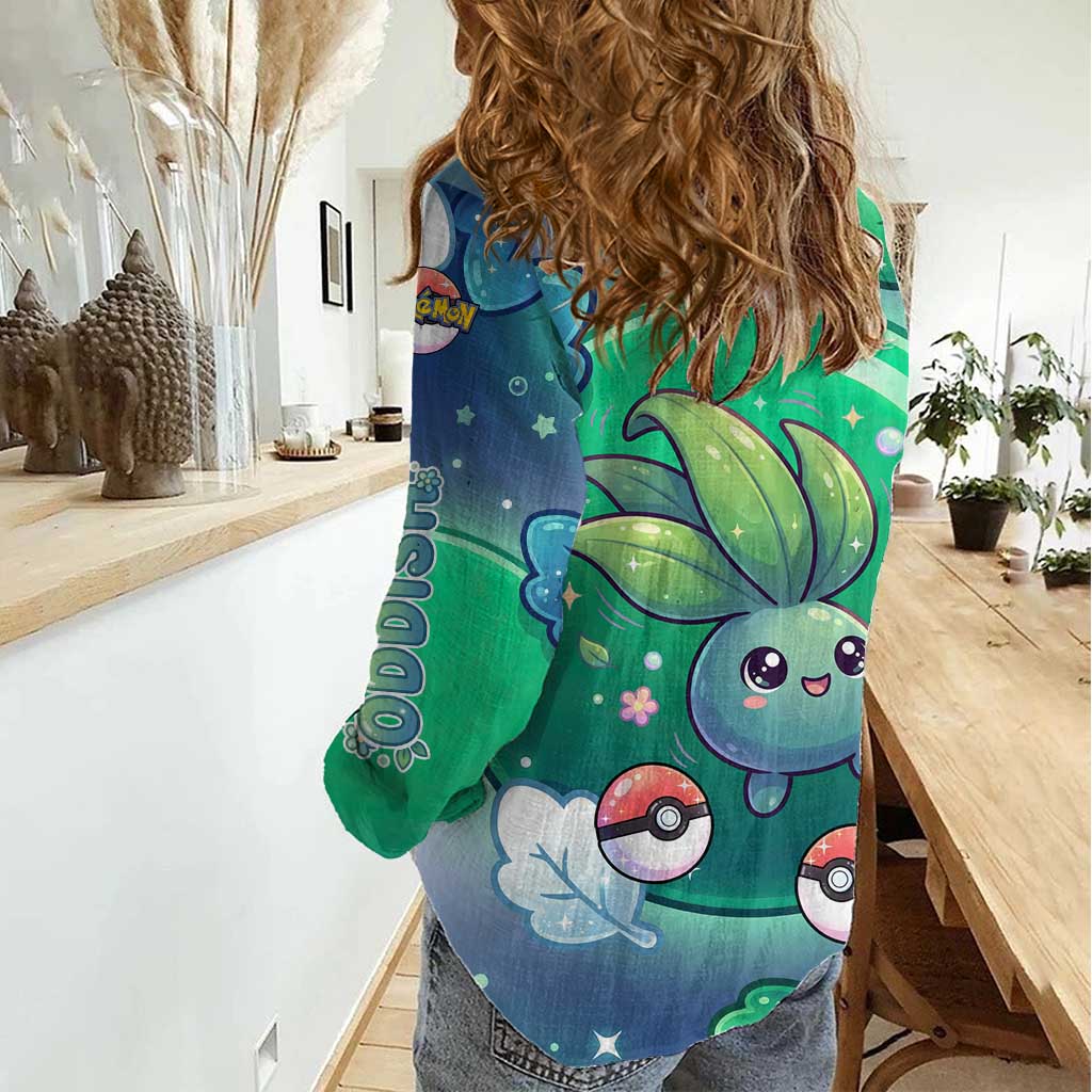 Oddish Women Casual Shirt Whimsical Kawaii Botanical Fantasy