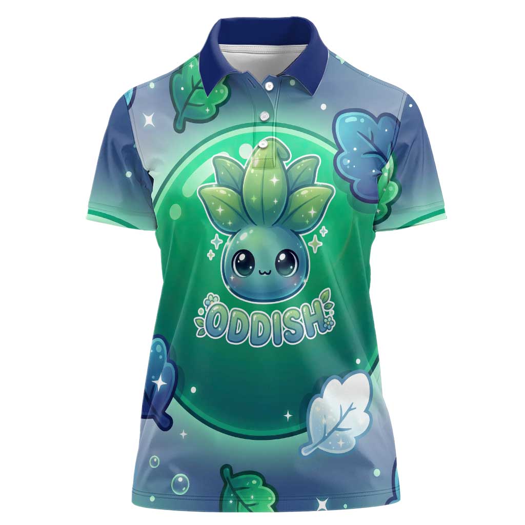 Oddish Women Polo Shirt Whimsical Kawaii Botanical Fantasy