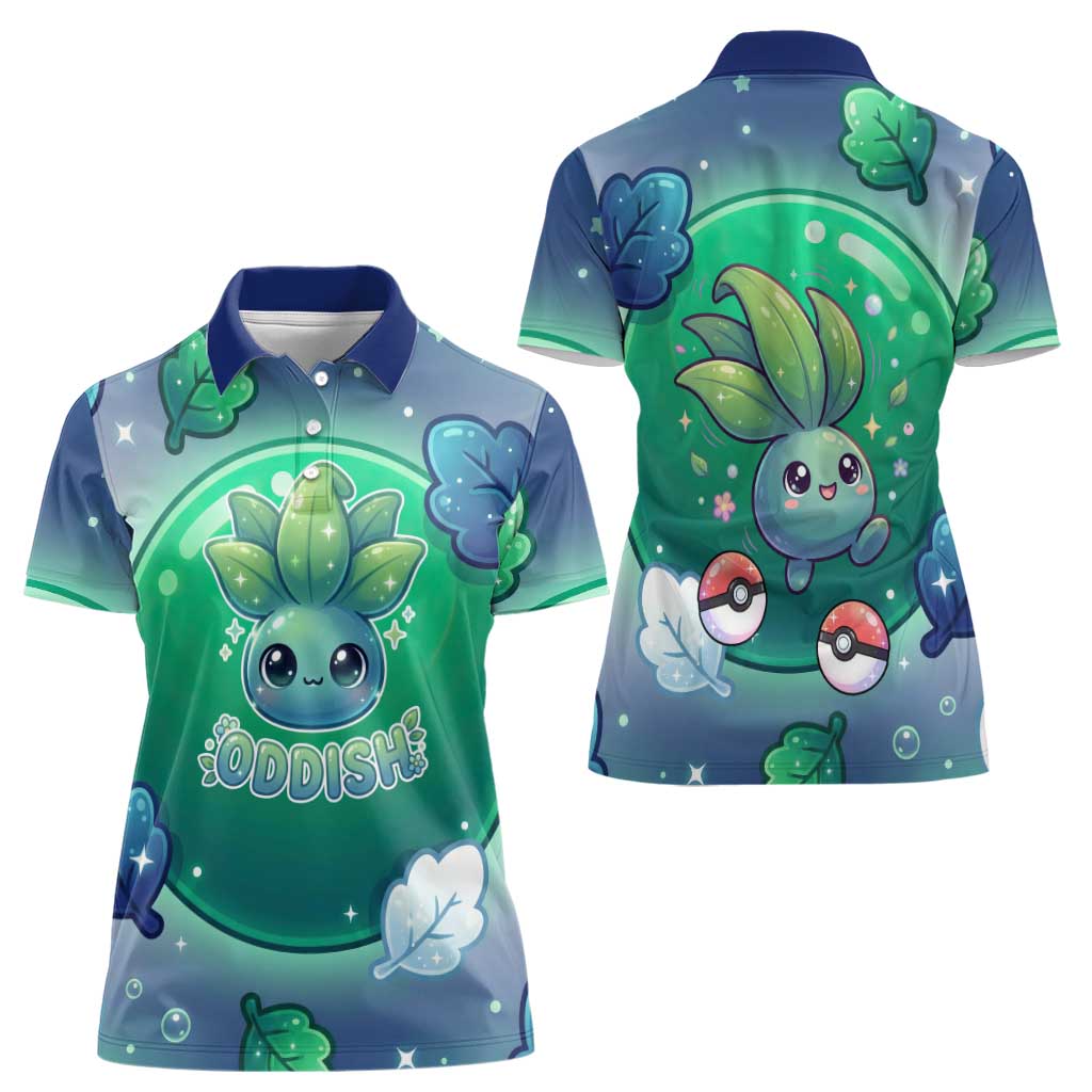 Oddish Women Polo Shirt Whimsical Kawaii Botanical Fantasy