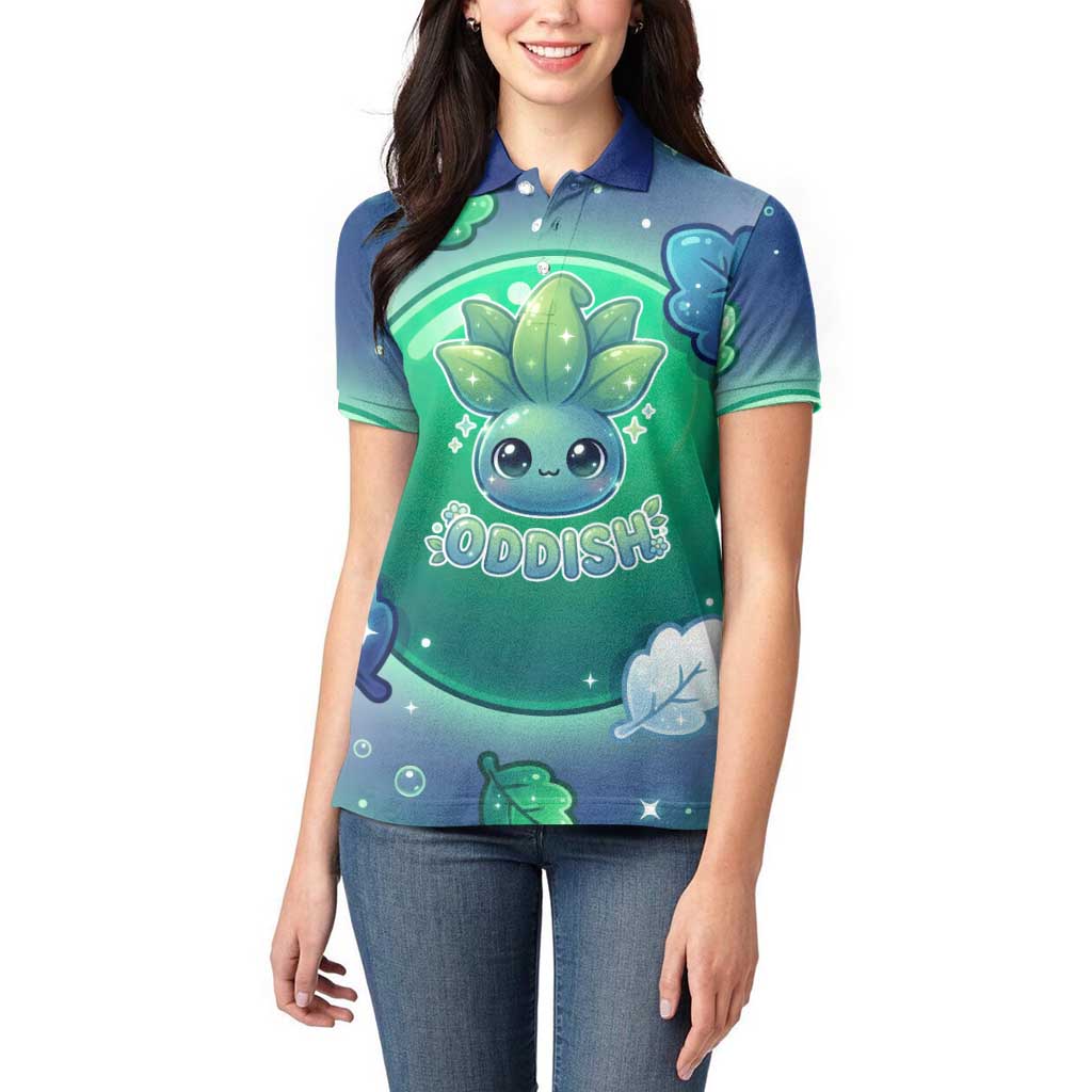 Oddish Women Polo Shirt Whimsical Kawaii Botanical Fantasy