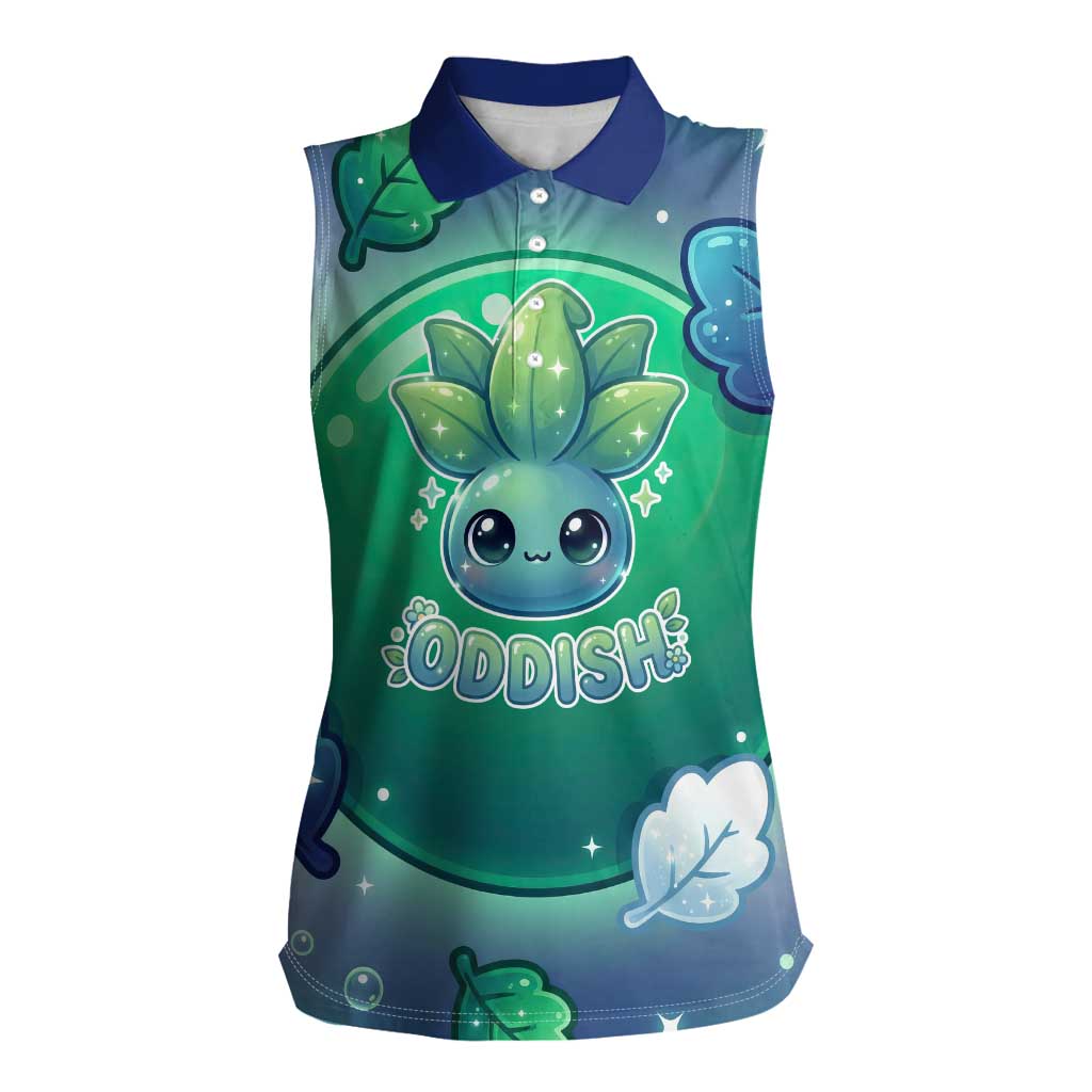 Oddish Women Sleeveless Polo Shirt Whimsical Kawaii Botanical Fantasy
