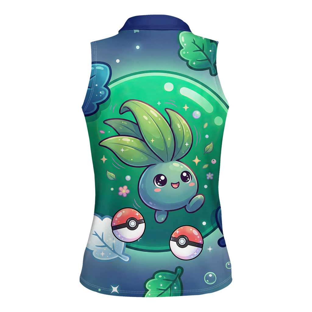 Oddish Women Sleeveless Polo Shirt Whimsical Kawaii Botanical Fantasy