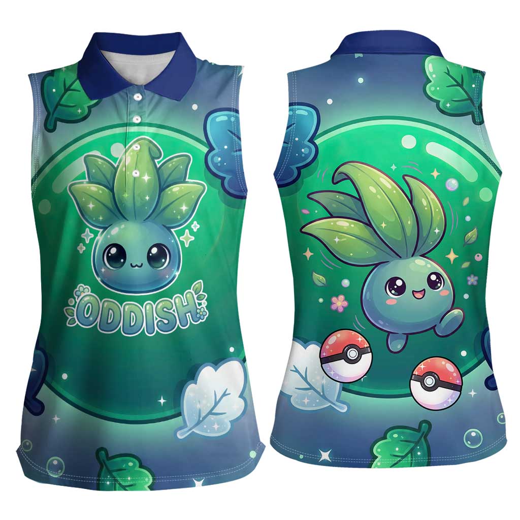 Oddish Women Sleeveless Polo Shirt Whimsical Kawaii Botanical Fantasy