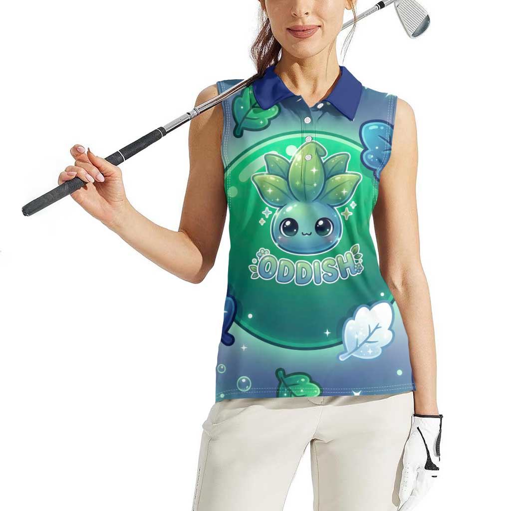 Oddish Women Sleeveless Polo Shirt Whimsical Kawaii Botanical Fantasy