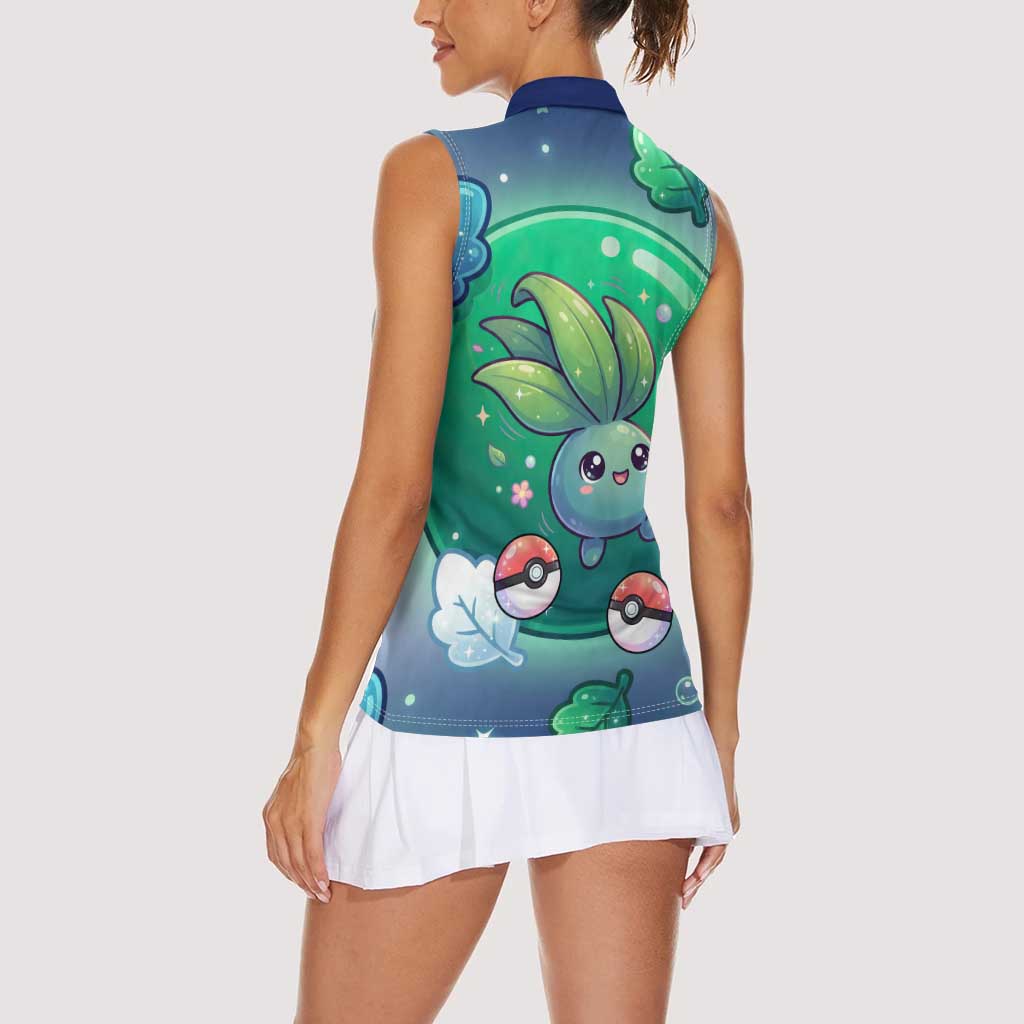 Oddish Women Sleeveless Polo Shirt Whimsical Kawaii Botanical Fantasy