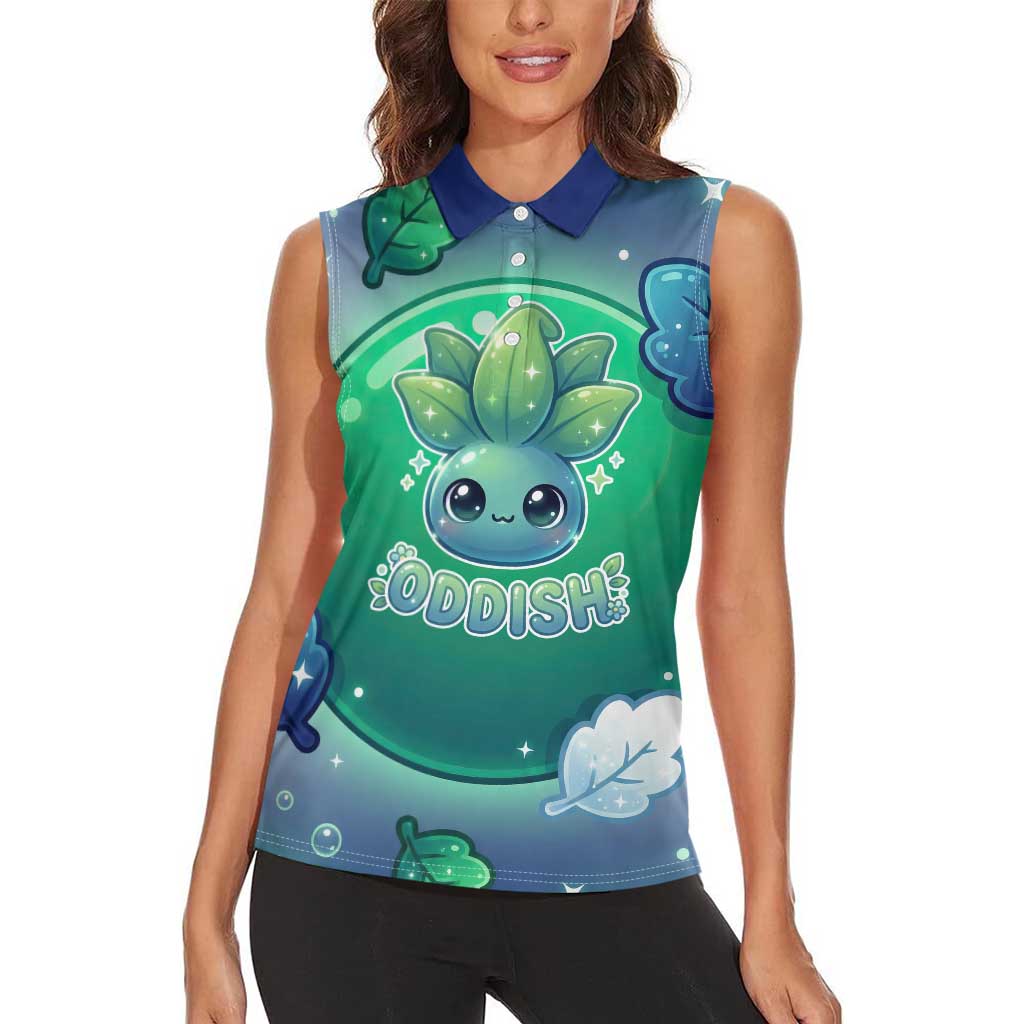 Oddish Women Sleeveless Polo Shirt Whimsical Kawaii Botanical Fantasy