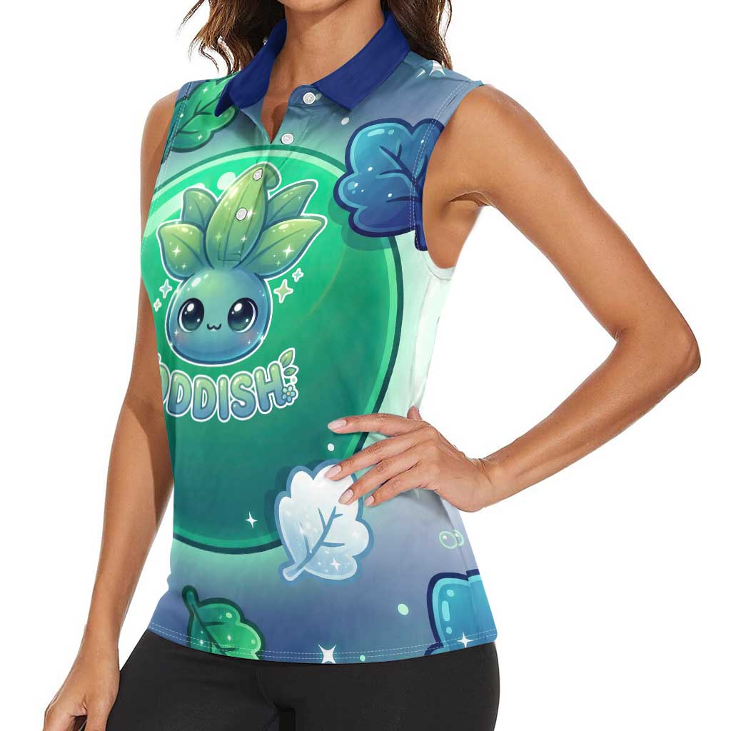 Oddish Women Sleeveless Polo Shirt Whimsical Kawaii Botanical Fantasy