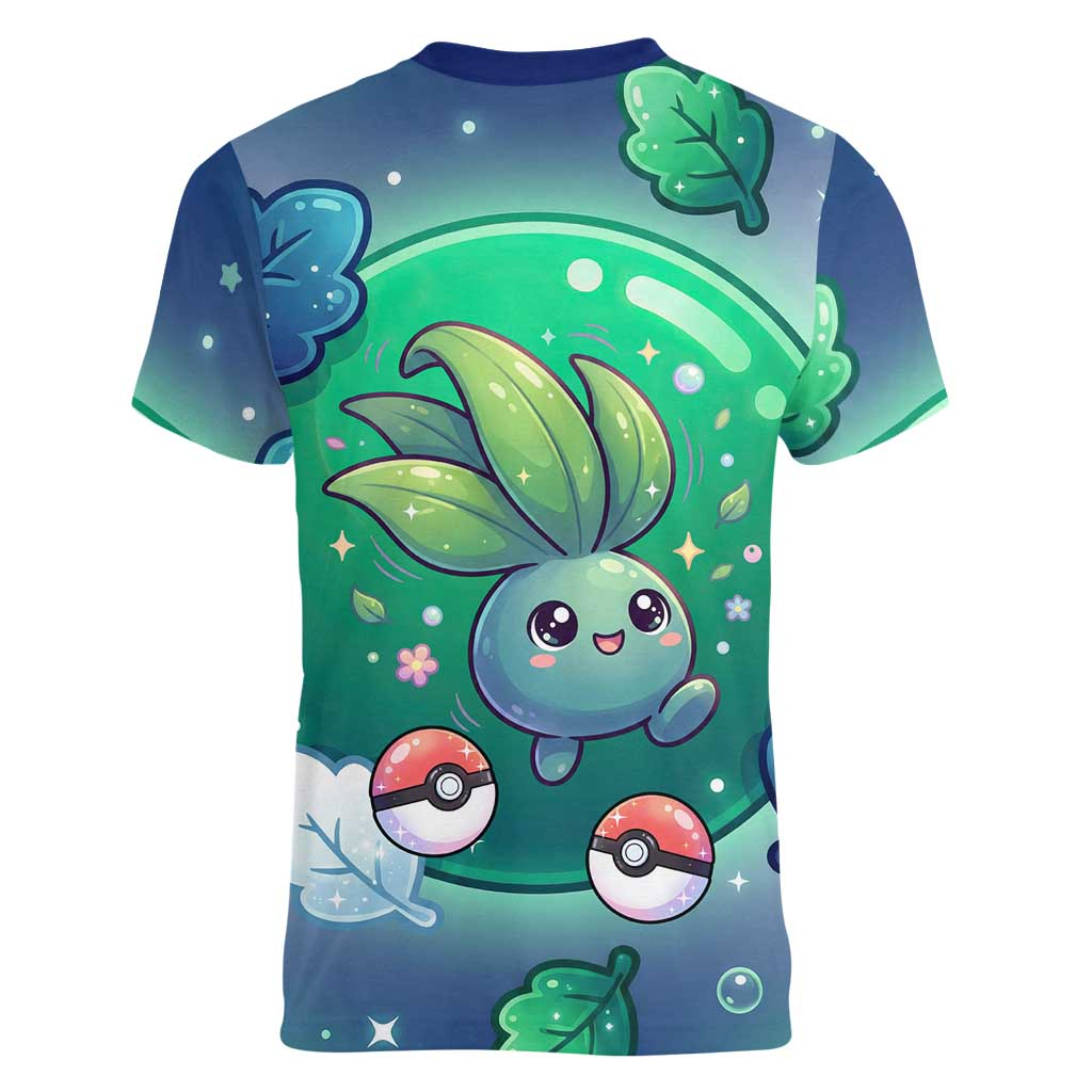 Oddish Women V-Neck T-Shirt Whimsical Kawaii Botanical Fantasy