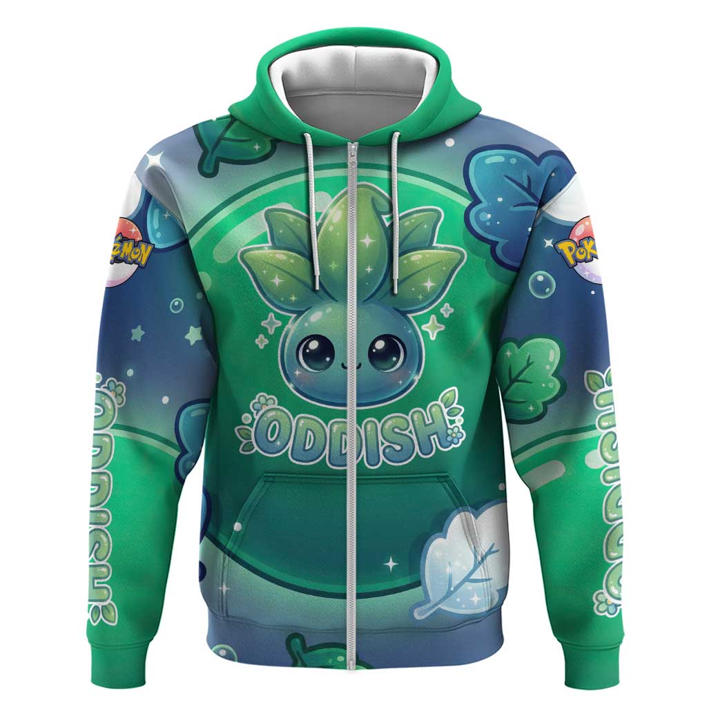 Oddish Zip Hoodie Whimsical Kawaii Botanical Fantasy