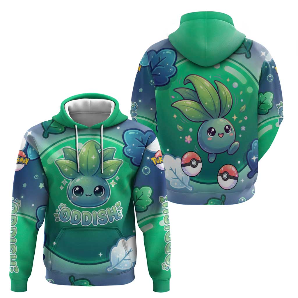 Oddish Zip Hoodie Whimsical Kawaii Botanical Fantasy