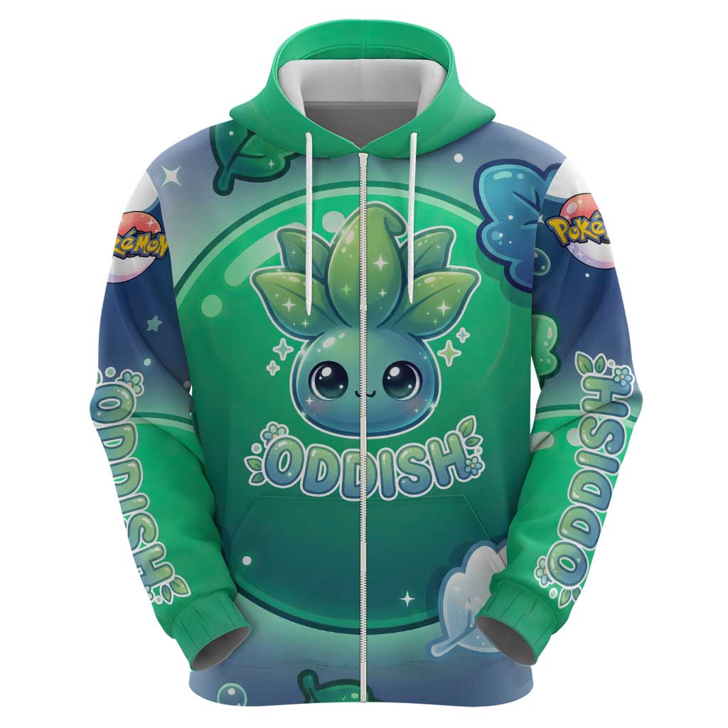 Oddish Zip Hoodie Whimsical Kawaii Botanical Fantasy