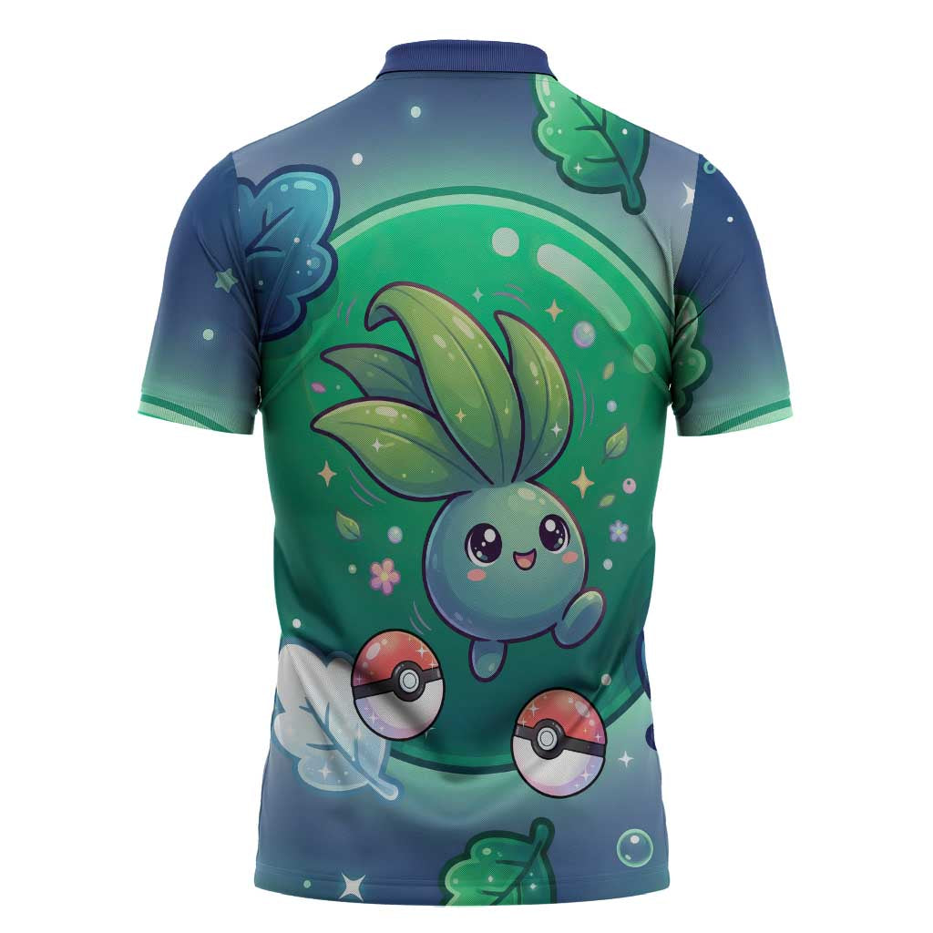 Oddish Zipper Polo Shirt Whimsical Kawaii Botanical Fantasy