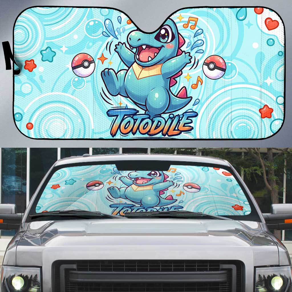 Totodile Auto Sun Shade Vibrant Kawaii Splash Pop Art