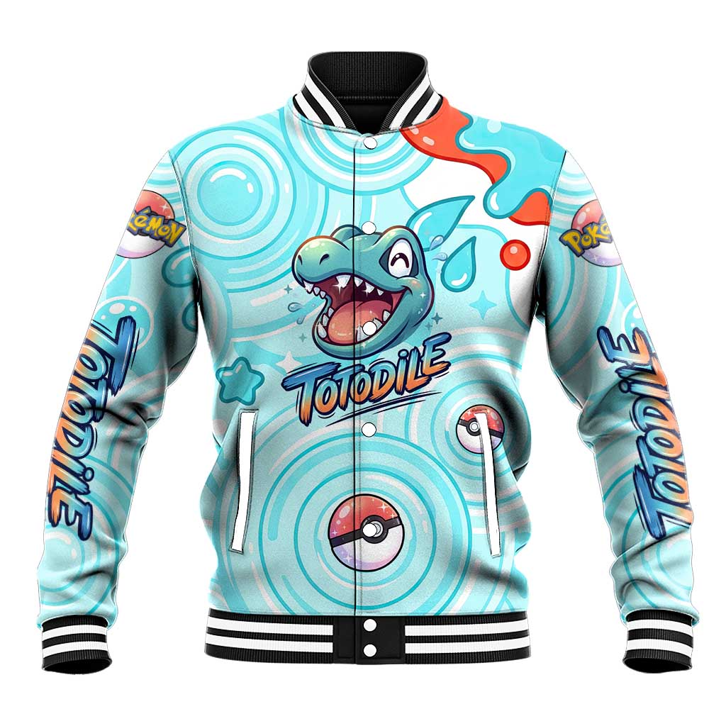 Totodile Baseball Jacket Vibrant Kawaii Splash Pop Art