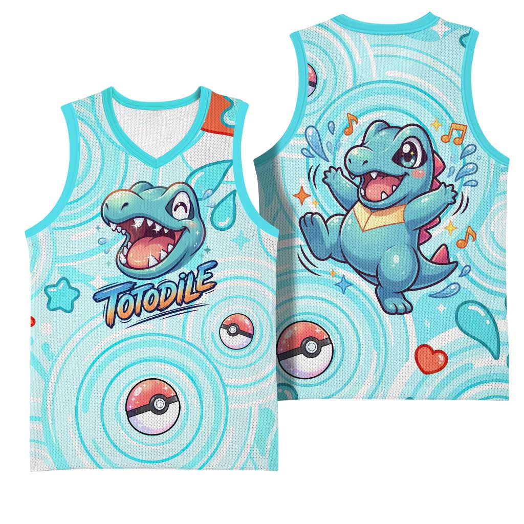 Totodile Basketball Jersey Vibrant Kawaii Splash Pop Art